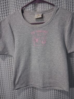 Ocean Drive Cropped Gray Tee with Pink 'The Hangout' Graphic